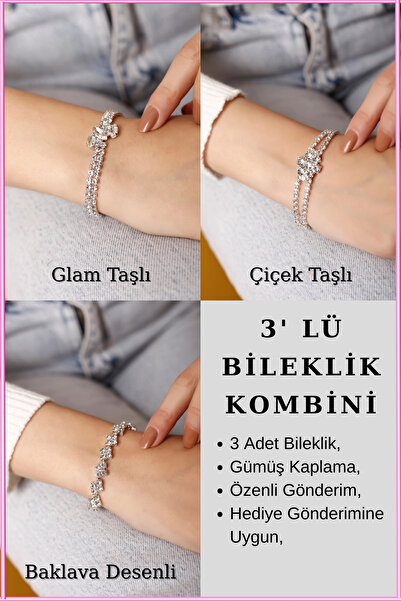 HUBANN Gümüş Kaplama Silver Taşlı Glam Su Yolu Bileklik
