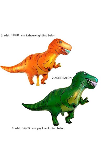 partidolu Kahverengi ve Yeşil Renk Dinozor Supershape Folyo Balon 104x80 cm10...