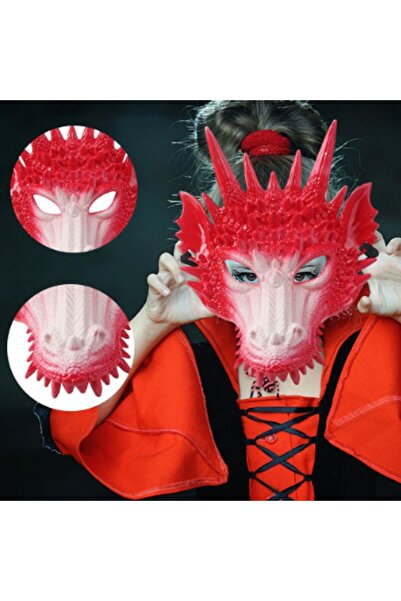 partidolu Halloween Sert Plastik Arkadan Lastikli Kırmızı Renk 3D Dragon Ejde...