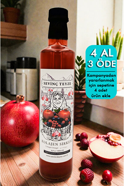 Sevinç Teyze Kolajen Sirkesi, Collagen Vinegar 500ml - Elma Sirkesi, Nar Sirk...