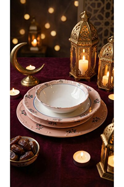 KÜTAHYA HOME Liora 24 Parça Yemek Seti – Rustik Çiçek Desen, 6 Kişilik Sofra ...