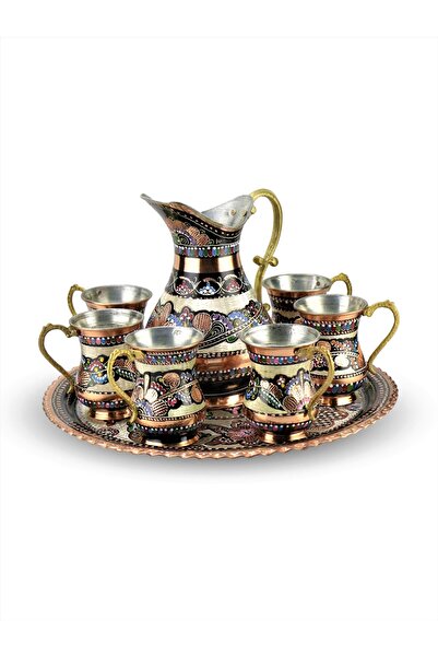 Sonay Bakırcılık Gül Çiçek Klasik Bakır Ayran Takımı