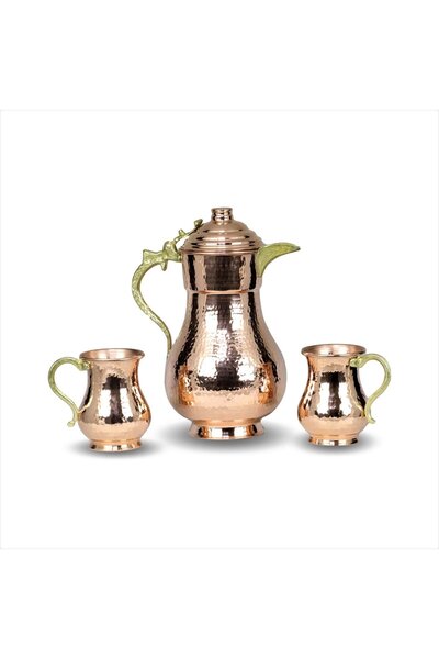 Sonay Bakırcılık Dövme Kırmızı Bakır Sürahi ve Maşraba Takımı