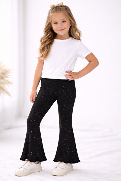 İncili Stone Detailed Flared Girls' Leggings – Flexible Fabric, Stylish Desig...