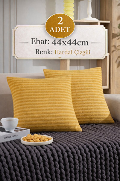 SHAL HOME Shal Plaid 2'li Dekoratif Çıtçıtlı Kırlent Kılıfı Yastık Kılıfı 44x...