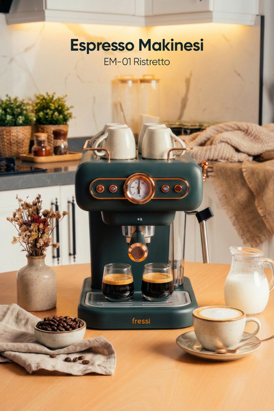 Fressi Espresso Latte Cappuccino Kahve Makinesi Süt Köpürtücülü 20bar Basınçl...