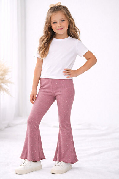 İncili Stone Detailed Flared Girls' Leggings – Flexible Fabric, Stylish Desig...