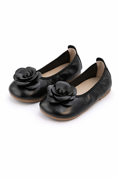 Superbaby Black ballerinas for little girls for their first steps, with appli...