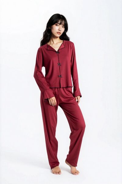 Ecrou Women's Burgundy Report Ribbed Knit Texture Seoul Long Sleeve Top Pants...