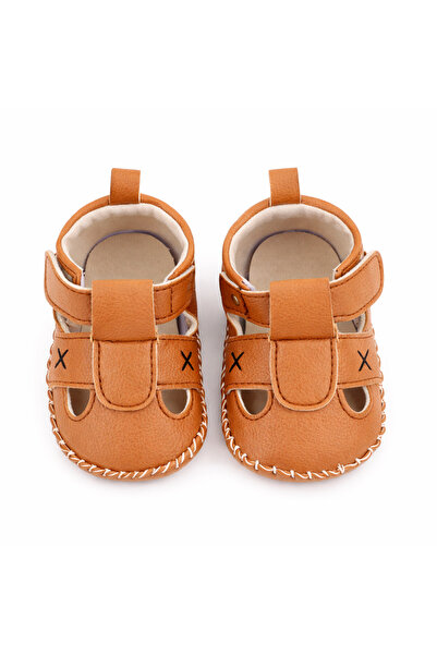 Superbaby Brown cut-out shoes for babies for first steps, soft sole
