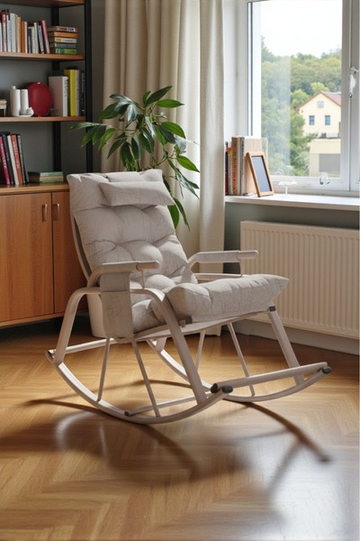 zerkaconcept Dicle Cepli Pofuduk Minderli Sallanan Sandalye Tv Koltuğu Krem