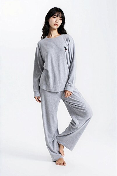 Ecrou Women's Gray Melange Report Ribbed Knit Texture Seoul Long Sleeve Top P...