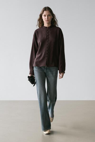 Massimo Dutti Düğme detaylı dökümlü gömlek