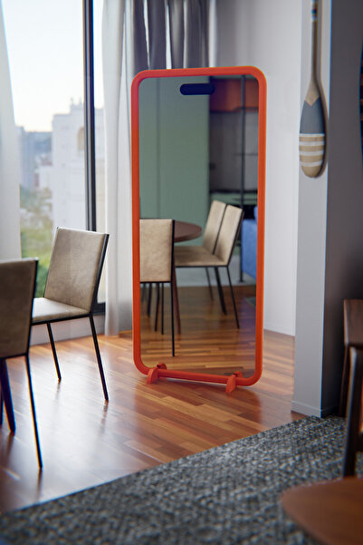 HediyeSet iPhone 17 Tasarımlı Ayaklı Boy Aynası | Turuncu Çerçeveli Akıllı Te...