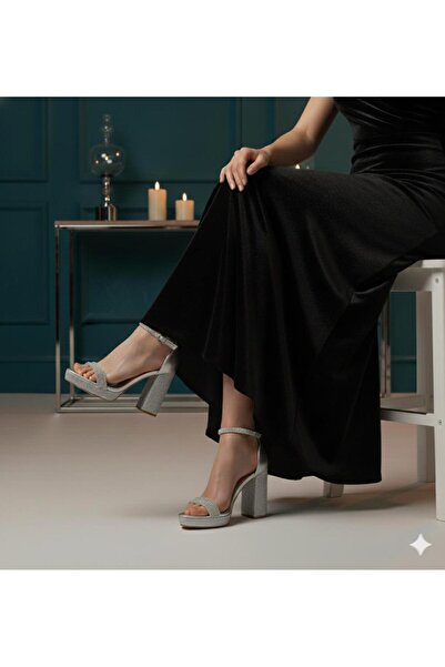 L&L Pantofi de seară cu tocuri înalte și groase și cu platformă cu strasuri