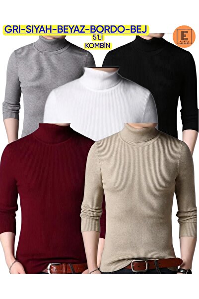EMKA GİYİM Men's Slim Fit Turtleneck Knitwear Sweater Necklace
