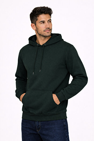 Erkek Regular Fit Kapüşonlu Kanguru Cepli Uzun Kollu Sweatshirt