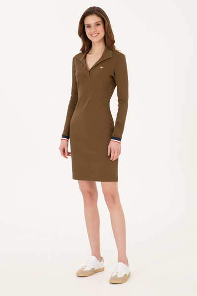 U.S. Polo Assn. Kadın Haki Polo Yaka Mini Boy Örme Elbise 50299041-VR027