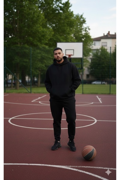 LADY HAZAL Black Kangaroo Model Oversize Plus Size Mold Men's Large Size Swea...