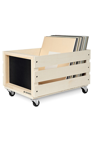 Navaris Cutie de depozitare pentru albume de vinil cu roți, 80 de discuri, ma...