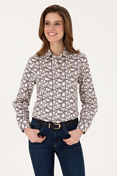 U.S. Polo Assn. Kadın Krem Uzun Kollu Gömlek 50316376-VR256