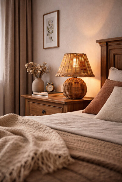 Apliqa Veioza HubRom, GIRONA Abajur decorativ din ratan 4083-01 21x25 cm 1xE2...