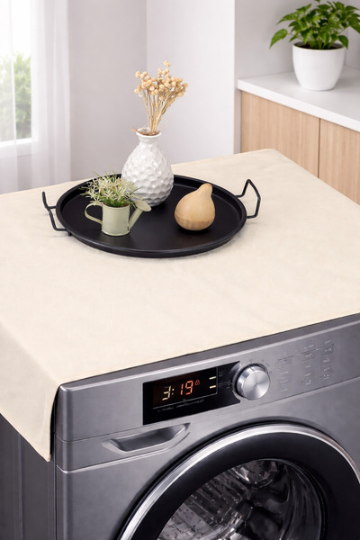 HOMELKA غطاء الغسالة، قماش مقاوم للسوائل، لون كريمي، موديل عادي