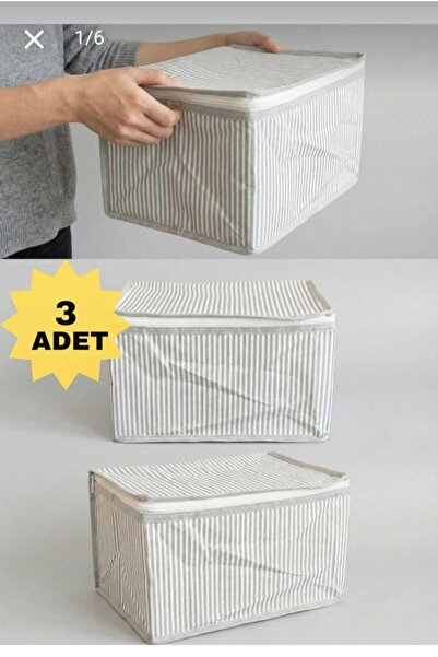 AYHOME Gri Çizgili Baza Çekyat Kanepe Altı Küçük Boy Çorap Çamaşır Hurcu