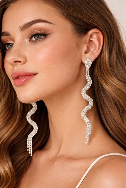 Boox99 Zircon Stone Snake Model Evening Dress Wedding Engagement Silver Color...