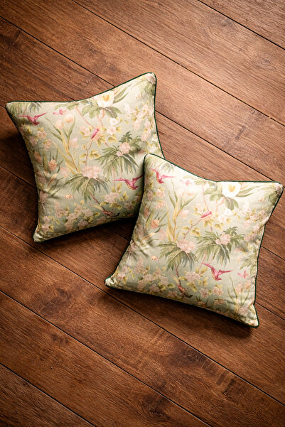 Alacastore Natural Yesil Yaprak ve Çiçek Vintage Kirlent
