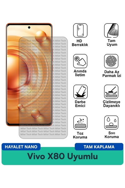 Milat Tech فيلم حماية الشاشة Vivo X80 Ghost Nano يمنع بصمات الأصابع ومضاد للخدش