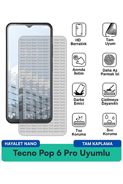 Milat Tech فيلم حماية الشاشة Tecno Pop 6 Pro Hayalet Nano مقاوم للبقع ومضاد ل...