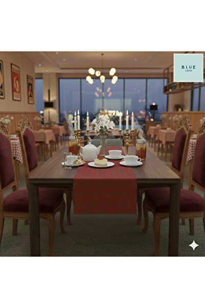 Blue Home Runner de masă din PVC țesut, rezistent la căldură, anti-alunecare,...