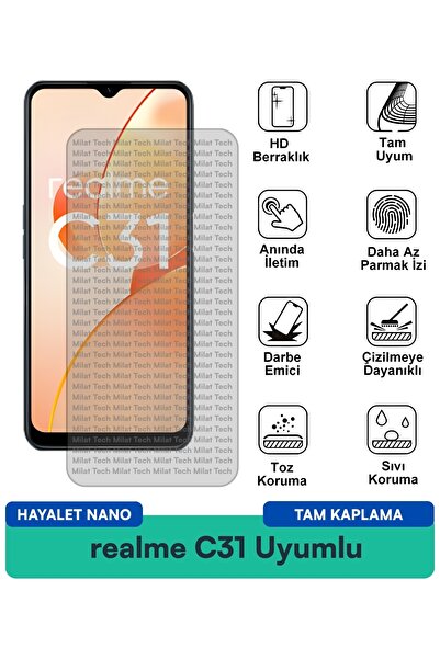 Milat Tech فيلم حماية الشاشة realme C31 Hayalet Nano مقاوم للخدوش والصدمات