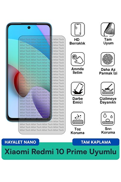 Milat Tech طبقة حماية للشاشة من Xiaomi Redmi 10 Prime Hayalet Nano مقاومة للخ...