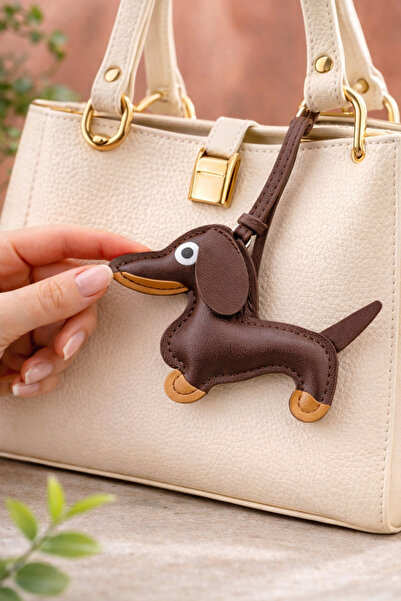 Halımax Sevimli Köpek Figürlü Çanta Charm Hediyelik Anahtarlık Kahverengi Çan...