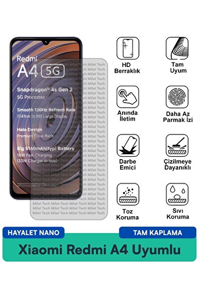 Milat Tech طبقة حماية شاشة Xiaomi Redmi A4 Hayalet Nano بدون فقاعات سهلة التركيب