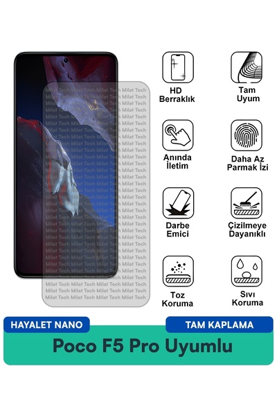 Milat Tech فيلم حماية الشاشة Poco F5 Pro Hayalet Nano يوفر إحساسًا مثاليًا وخ...