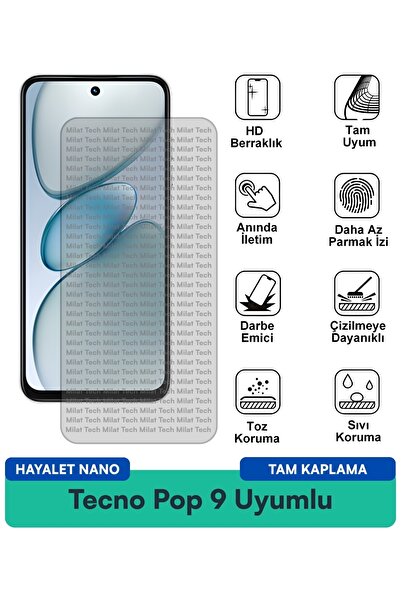 Milat Tech فيلم حماية الشاشة Tecno Pop 9 Hayalet Nano سهل التطبيق وممتص للصدمات
