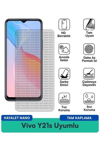 Milat Tech فيلم حماية الشاشة Vivo Y21s Hayalet Nano مقاوم للخدوش والصدمات