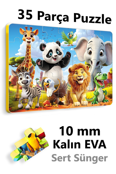 EVAKANCA 35 Parçalı Kalın Çocuk Puzzle Yapboz Yabani Hayvanlar