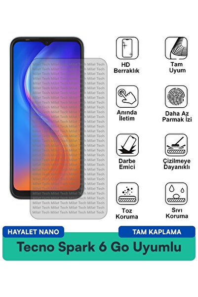 Milat Tech فيلم حماية الشاشة Tecno Spark 6 Go Hayalet Nano مقاوم للخدوش والصدمات