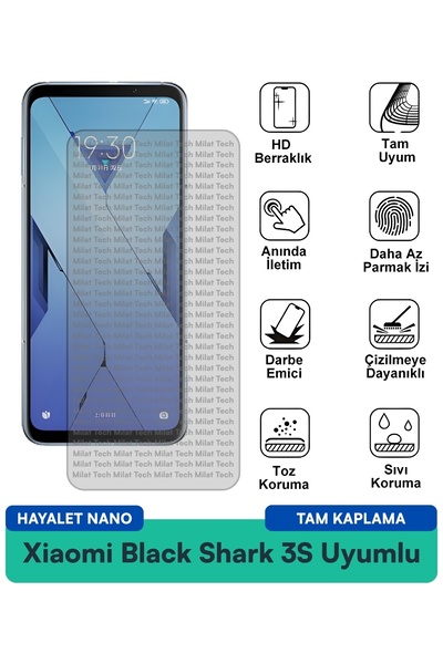 Milat Tech طبقة حماية للشاشة من Xiaomi Black Shark 3S Hayalet Nano مقاومة للخ...