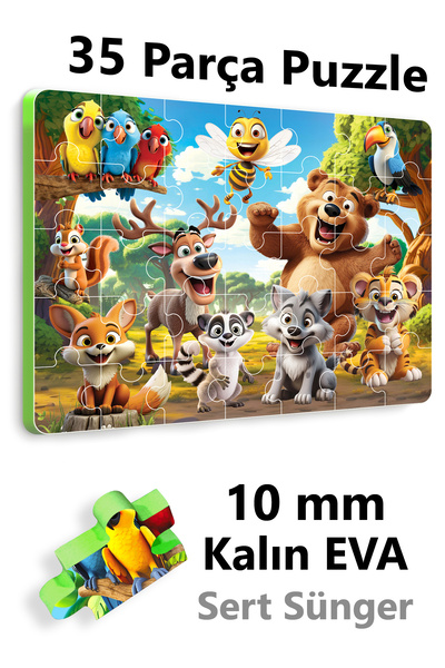 EVAKANCA 35 Parçalı Orman Hayvanları Kalın Çocuk Puzzle Yapboz