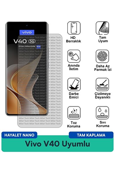 Milat Tech فيلم حماية الشاشة Vivo V40 Ghost Nano ذو ملمس ناعم عند اللمس