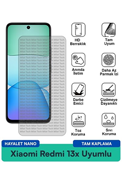 Milat Tech فيلم حماية شاشة Xiaomi Redmi 13x Hayalet Nano مقاوم للخدوش والصدمات