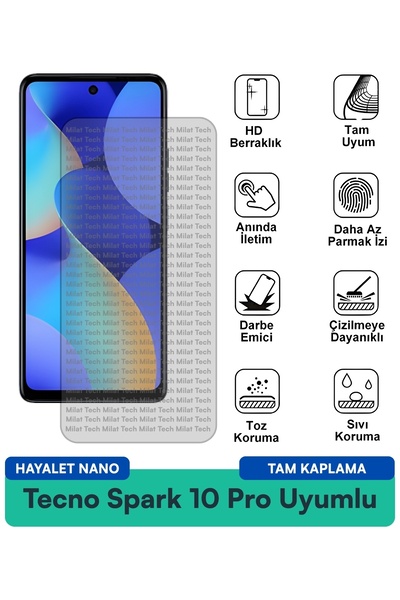 Milat Tech فيلم حماية الشاشة Tecno Spark 10 Pro Hayalet Nano مقاوم للخدوش وال...