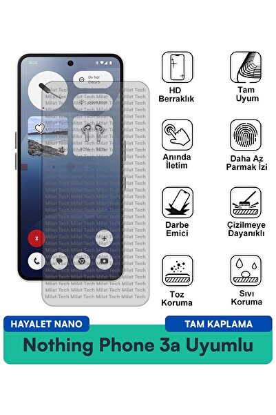 Milat Tech فيلم حماية الشاشة Nothing Phone 3a Hayalet Nano يمنع بصمات الأصابع...