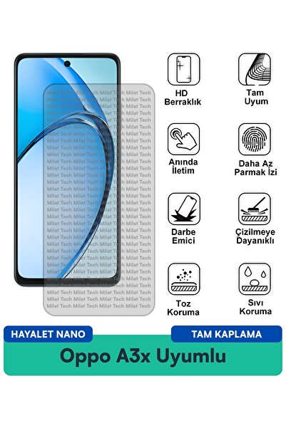 Milat Tech طبقة حماية شاشة Oppo A3x Hayalet Nano بدون فقاعات سهلة التركيب