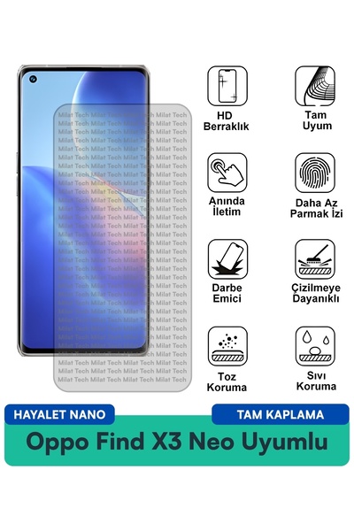 Milat Tech طبقة حماية للشاشة من نوع Oppo Find X3 Neo Hayalet Nano مقاومة للخد...